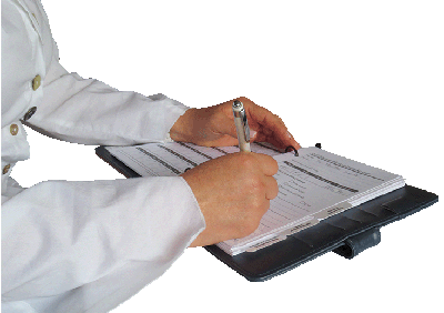 Woman writing on Health Record